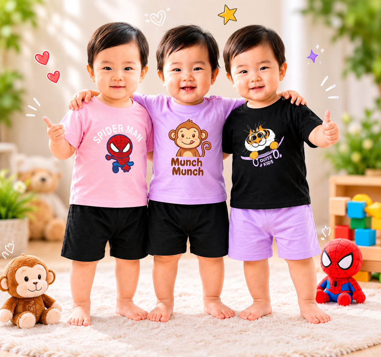 0-30 Months Baby's Premium Quality Fashionable 3 T-shirt and Pant Set