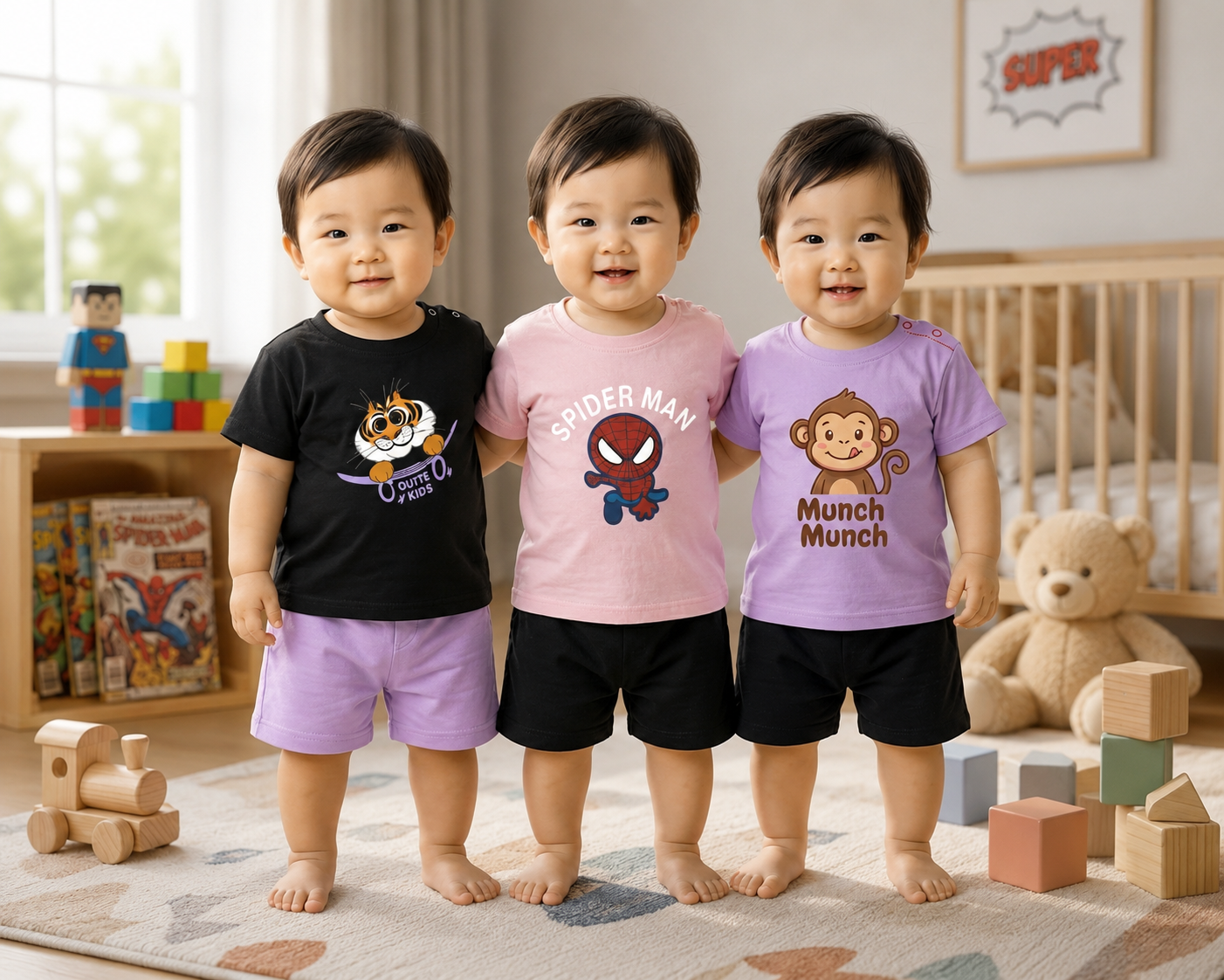 0-30 Months Baby's Premium Quality Fashionable 3 T-shirt and Pant Set