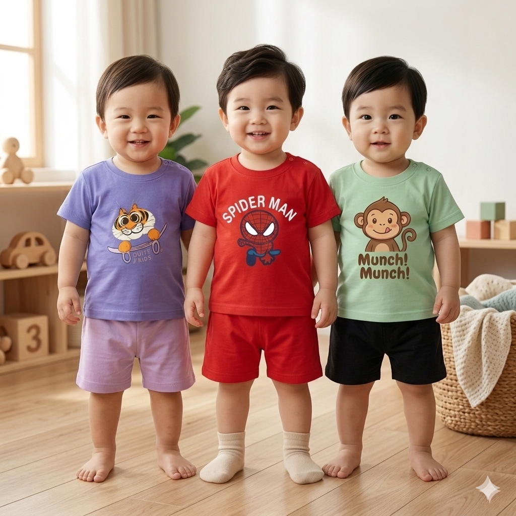 0-30 Months Baby's Premium Quality Fashionable 3 T-shirt and Pant Set