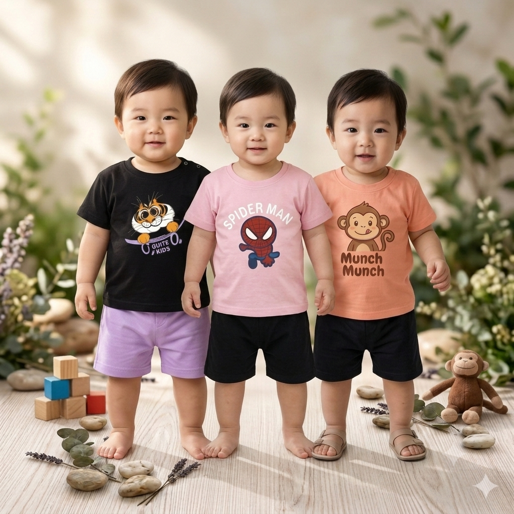 0-30 Months Baby's Premium Quality Fashionable 3 T-shirt and Pant Set