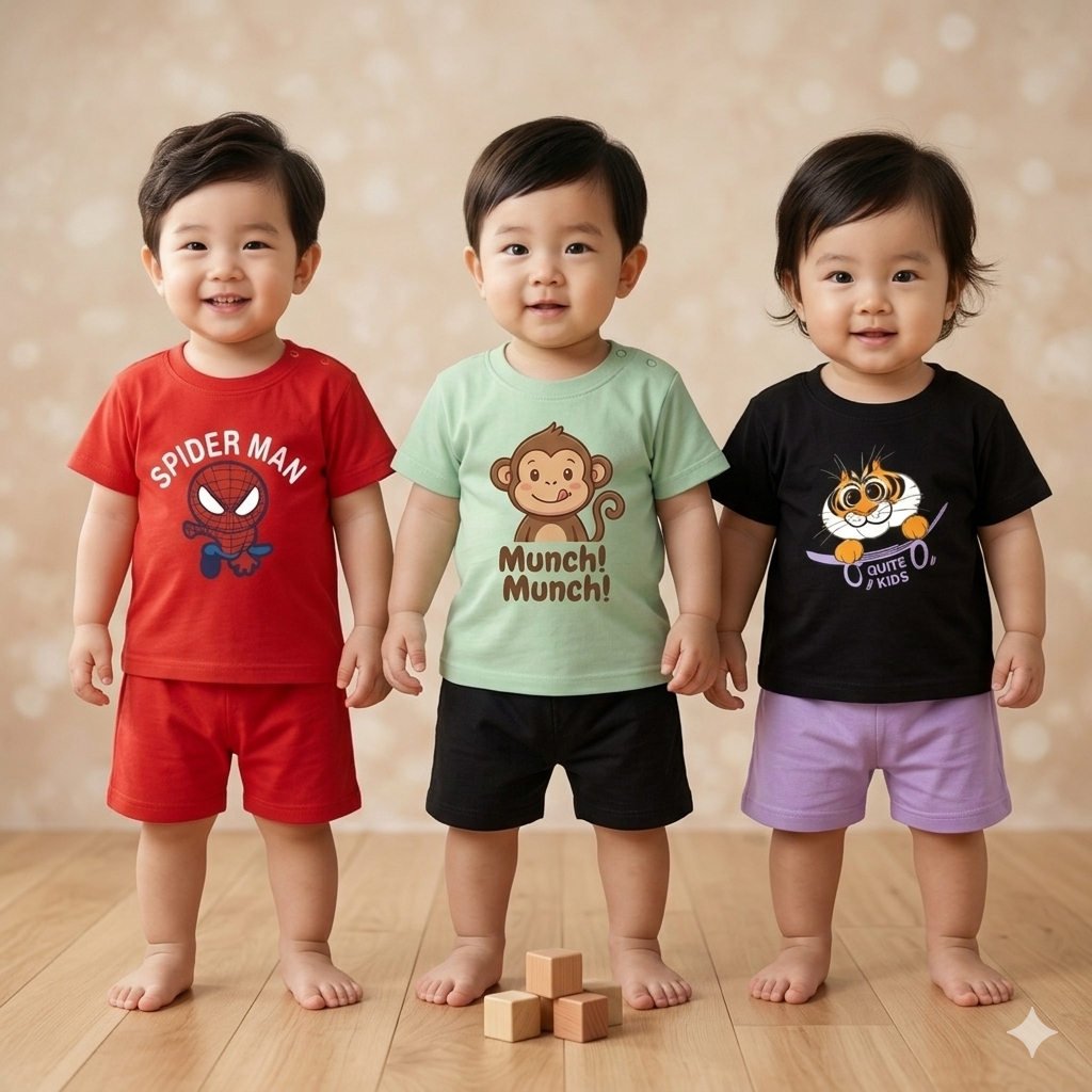 0-30 Months Baby's Premium Quality Fashionable 3 T-shirt and Pant Set
